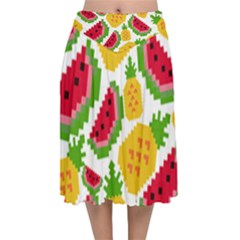 Watermelon Pattern Fruit Summer Velvet Flared Midi Skirt by Wegoenart