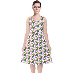 Sweet Dessert Food Cake Pattern V-neck Midi Sleeveless Dress  by Wegoenart