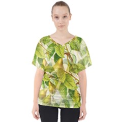 Pear Fruit Tree Organic Pattern V-neck Dolman Drape Top by Wegoenart