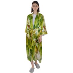 Pear Fruit Tree Organic Pattern Maxi Satin Kimono by Wegoenart