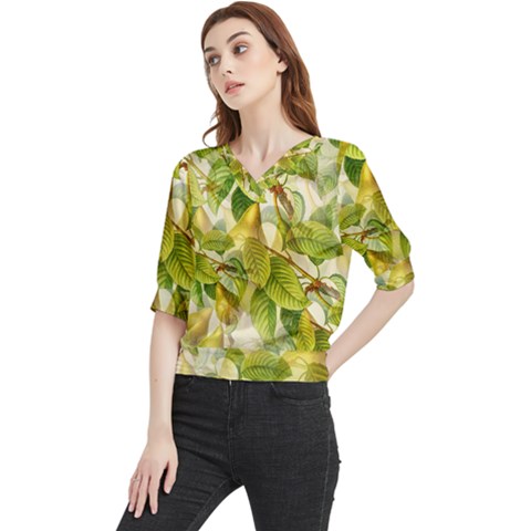 Pear Fruit Tree Organic Pattern Quarter Sleeve Blouse by Wegoenart