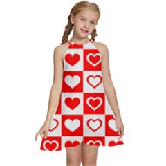 Background-card-checker-chequered Kids  Halter Collar Waist Tie Chiffon Dress by Pakrebo