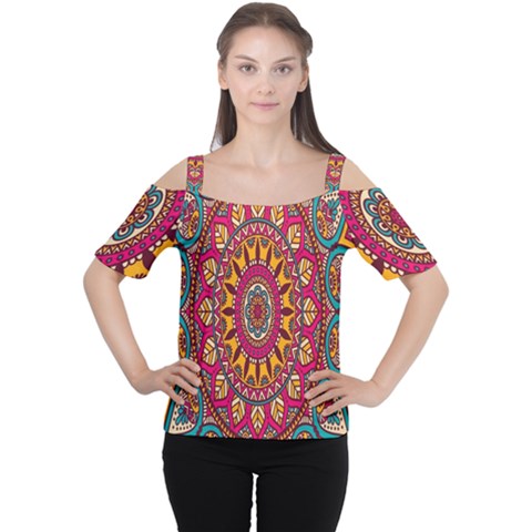 Buddhist Mandala Cutout Shoulder Tee by nateshop