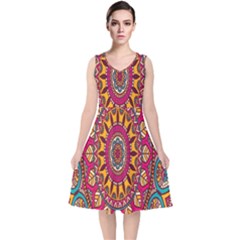 Buddhist Mandala V-neck Midi Sleeveless Dress  by nateshop