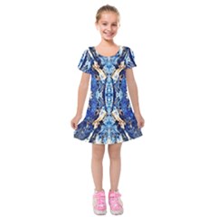 Cobalt On Gold Symmetry Kids  Short Sleeve Velvet Dress by kaleidomarblingart