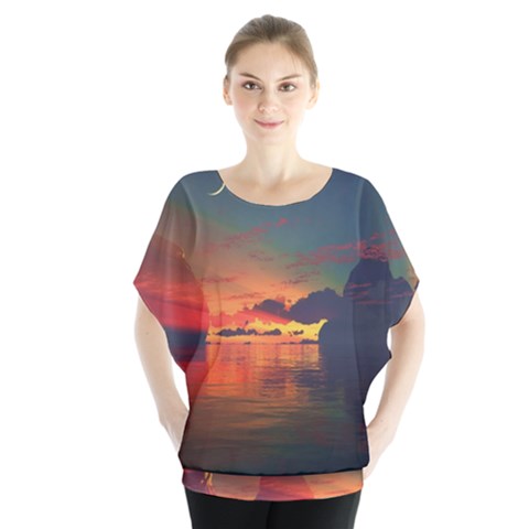 Digital Art Artwork Fantasy Landscape Sky Nature Batwing Chiffon Blouse by danenraven