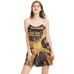 Brown And Black Abstract Painting Doctor Who Tardis Vincent Van Gogh Summer Frill Dress by danenraven