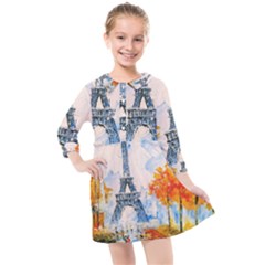 Eiffel Tower Landmark Architecture  Artistic Kids  Quarter Sleeve Shirt Dress by danenraven