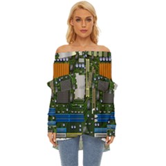 Illustration Motherboard Pc Computer Off Shoulder Chiffon Pocket Shirt by danenraven