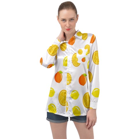 Fruits,orange Long Sleeve Satin Shirt by nateshop