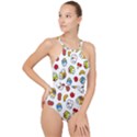 Illustration Vector Fruit Animal Cartoon Pattern High Neck One Piece Swimsuit View1