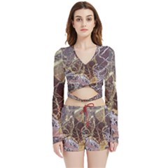 Marble Pattern Texture Rock Stone Surface Tile Velvet Wrap Crop Top And Shorts Set by Ravend