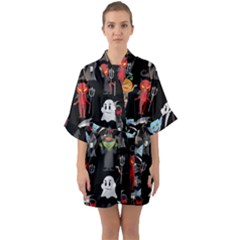 Halloween Half Sleeve Satin Kimono  by nateshop