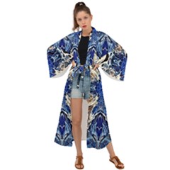 Gold On Cobalt Maxi Kimono by kaleidomarblingart