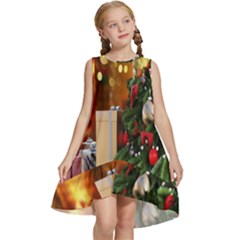 Christmas Tree And Presents Kids  Frill Swing Dress by artworkshop