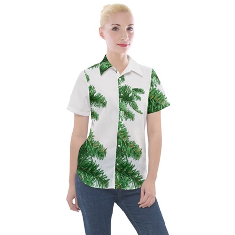 Green Christmas Tree Border Women s Short Sleeve Pocket Shirt by artworkshop