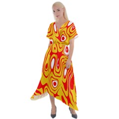 Red-yellow Cross Front Sharkbite Hem Maxi Dress by nateshop