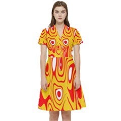 Red-yellow Short Sleeve Waist Detail Dress by nateshop