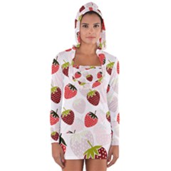 Strawberry Fruit Pattern Background Long Sleeve Hooded T-shirt by Wegoenart