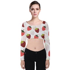 Strawberry Fruit Pattern Background Velvet Long Sleeve Crop Top by Wegoenart