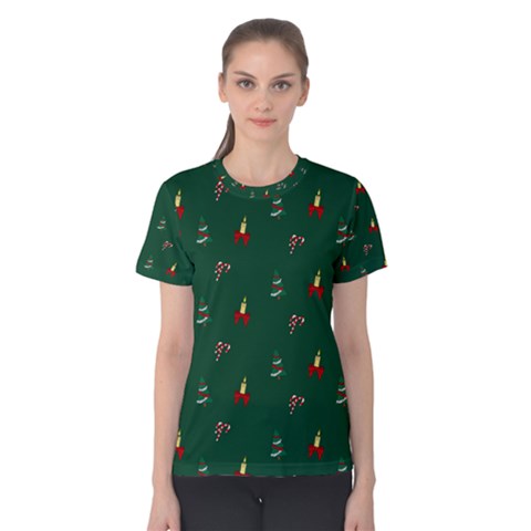 Christmas Background Green Pattern Women s Cotton Tee by Ravend