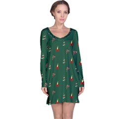 Christmas Background Green Pattern Long Sleeve Nightdress by Ravend