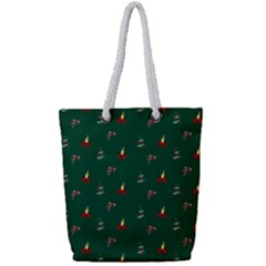 Christmas Background Green Pattern Full Print Rope Handle Tote (small) by Ravend