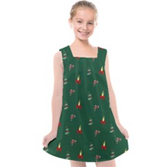 Christmas Background Green Pattern Kids  Cross Back Dress by Ravend