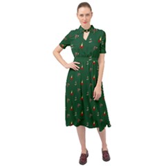 Christmas Background Green Pattern Keyhole Neckline Chiffon Dress by Ravend