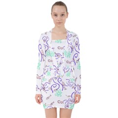 Background Pattern Wallpaper Fish V-neck Bodycon Long Sleeve Dress by Ravend