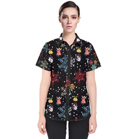 Christmas Thanksgiving Pattern Women s Short Sleeve Shirt by Ravend