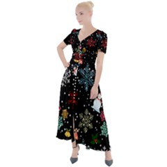 Christmas Thanksgiving Pattern Button Up Short Sleeve Maxi Dress by Ravend