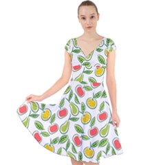 Fruit Fruits Food Illustration Background Pattern Cap Sleeve Front Wrap Midi Dress by Ravend