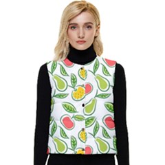 Fruit Fruits Food Illustration Background Pattern Women s Short Button Up Puffer Vest by Ravend