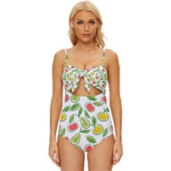 Fruit Fruits Food Illustration Background Pattern Knot Front One-piece Swimsuit by Ravend