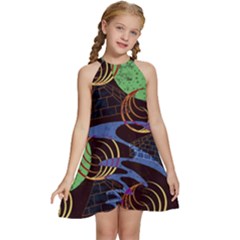 Pyramid Sphere Colorful Background Kids  Halter Collar Waist Tie Chiffon Dress by Ravend