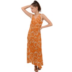 Illustration Abstract Pattern Seamless V-neck Chiffon Maxi Dress by Ravend