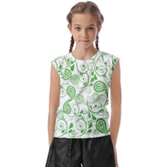 Paisley Floral Green Background Kids  Raglan Cap Sleeve Tee by Wegoenart