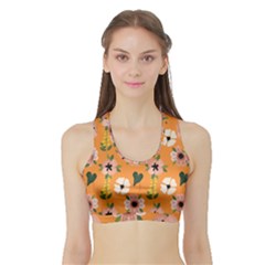 Flower White Pattern Floral Sports Bra With Border by Ravend