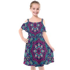 Purple, Blue And Pink Eyes Kids  Cut Out Shoulders Chiffon Dress by ConteMonfrey