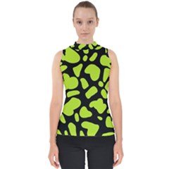 Neon Green Cow Spots Mock Neck Shell Top by ConteMonfrey