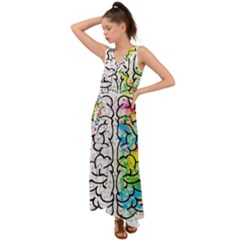 Brain Mind Psychology Idea Drawing V-neck Chiffon Maxi Dress by Wegoenart