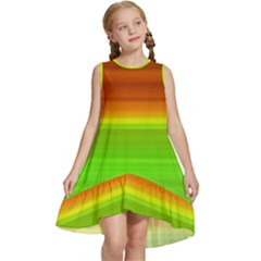 Orange And Green Blur Abstract Print Kids  Frill Swing Dress by dflcprintsclothing