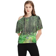 Forest Woods Nature Landscape Tree One Shoulder Cut Out Tee by Celenk