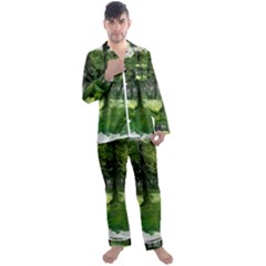 Beeches Trees Tree Lawn Forest Nature Men s Long Sleeve Satin Pajamas Set by Wegoenart