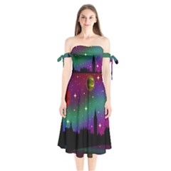 Illustration Clock Asteroid Comet Galaxy Shoulder Tie Bardot Midi Dress by Wegoenart