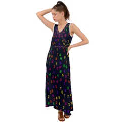 Number Digit Learning Education V-neck Chiffon Maxi Dress by Wegoenart