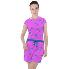 Pink And Blue, Cute Dolphins Pattern, Animals Theme Drawstring Hooded Dress by Casemiro