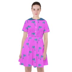 Pink And Blue, Cute Dolphins Pattern, Animals Theme Sailor Dress by Casemiro