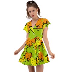 Fruit Food Wallpaper Flutter Sleeve Wrap Dress by Dutashop